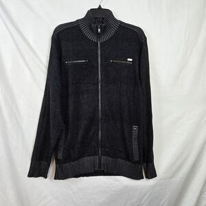 G by Guess Mens Dark Gray Y2K Mock Neck Full Zip Casual Knit Sweater XXL Vintage